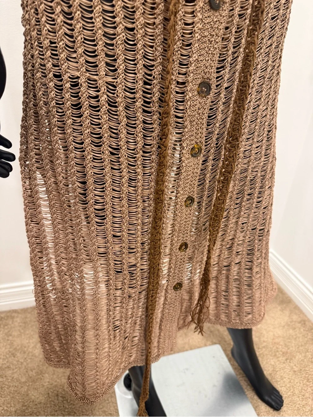 Solid & Striped Crochet Knit Beach Cover Up Skirt Raffia Look Button Front Tie S